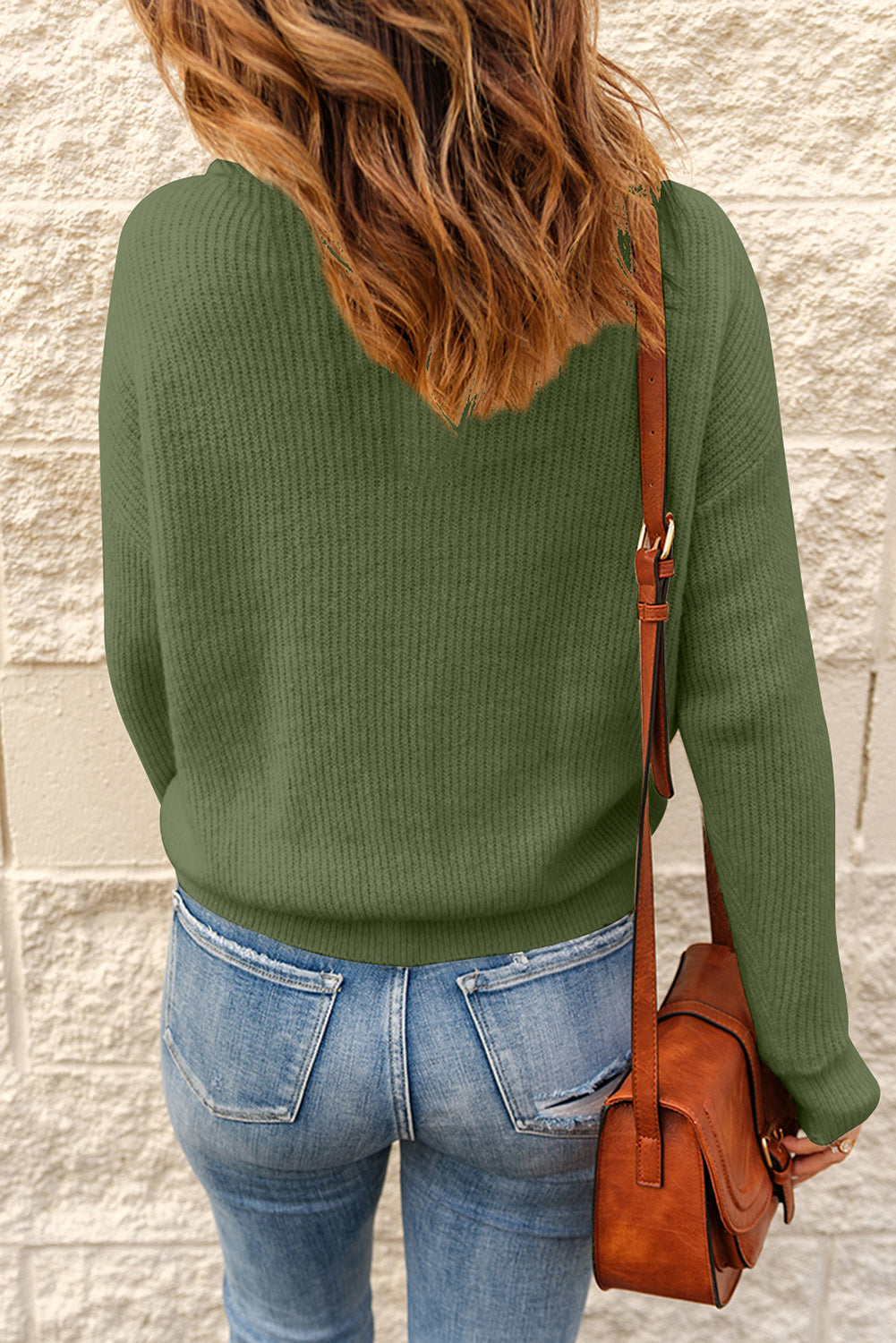 Half Button Dropped Shoulder Ribbed Sweater